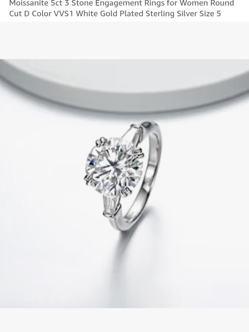 Classic White Gold-Plated Round Moissanite Engagement Ring - White